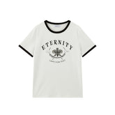 Women's Printed and Embroidered T-Shirt with Contrast Trim